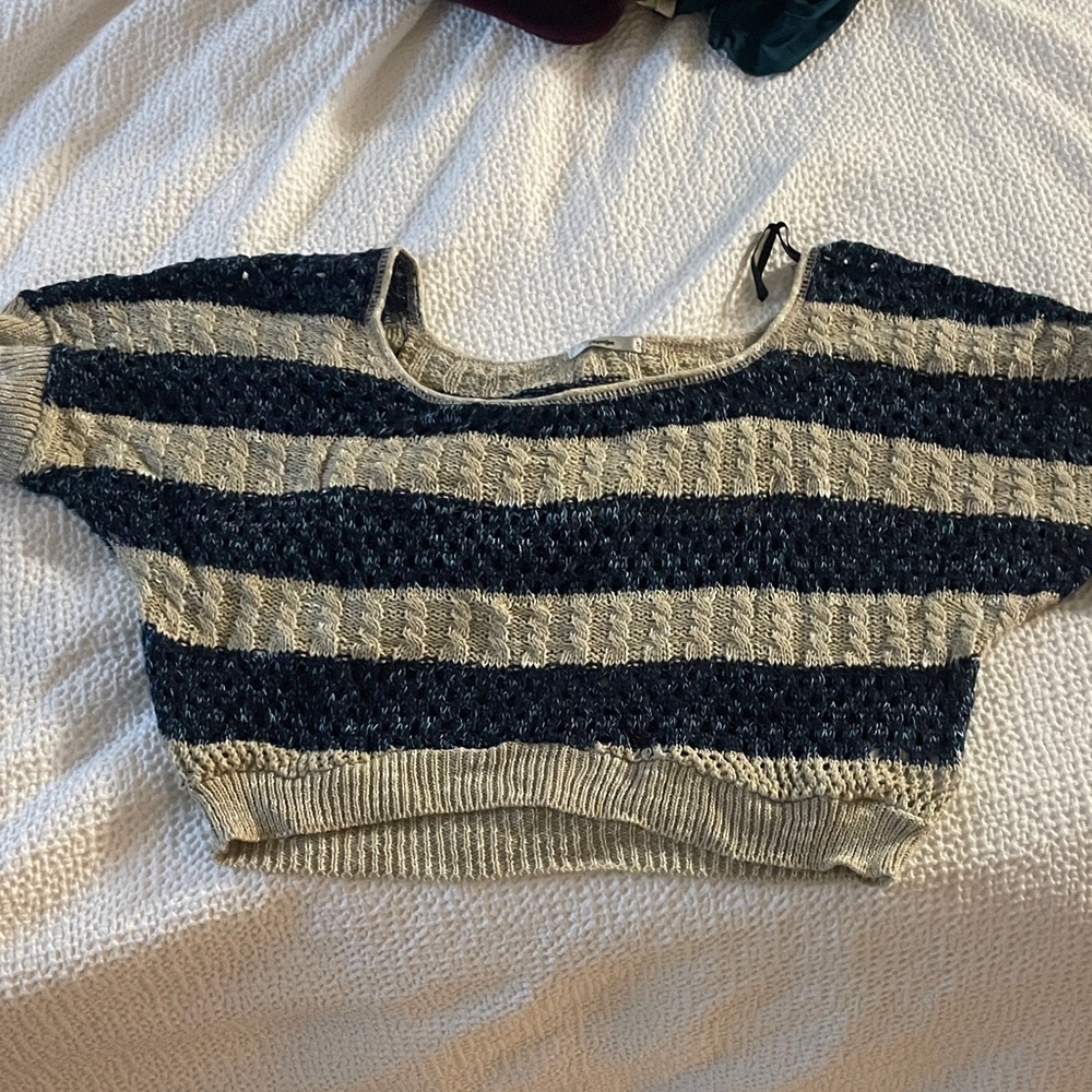 Papaya navy and tan/cream Striped Crop Sweater